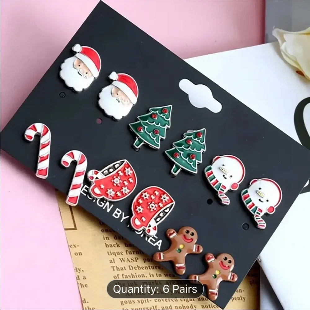 6 Pairs Christmas Stud Earrings - Picture 2 of 4